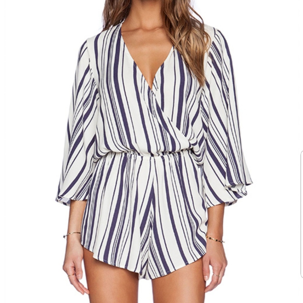 Blue Life White and Navy Striped Wrap Romper